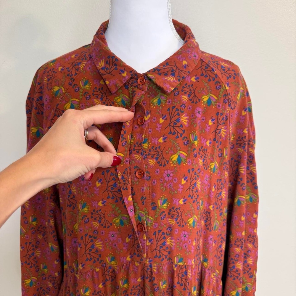 Rust Floral Long-Sleeve Button Front Maxi Dress - Picture 4 of 8